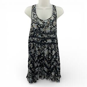 Free People Voile & Lace Trapeze Slip Dress Tunic Small Black Floral Paisley